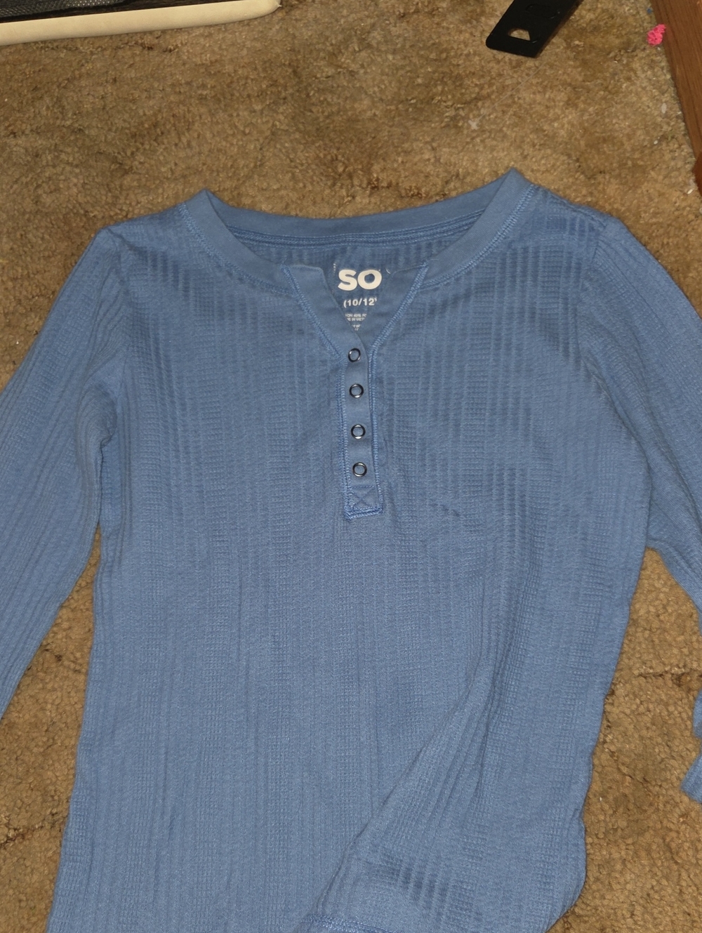 SO Light Blue Ribbed Henley Long Sleeve Top - Picture 1 of 1